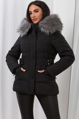 girls back to school puffer jacket with faux fur hood