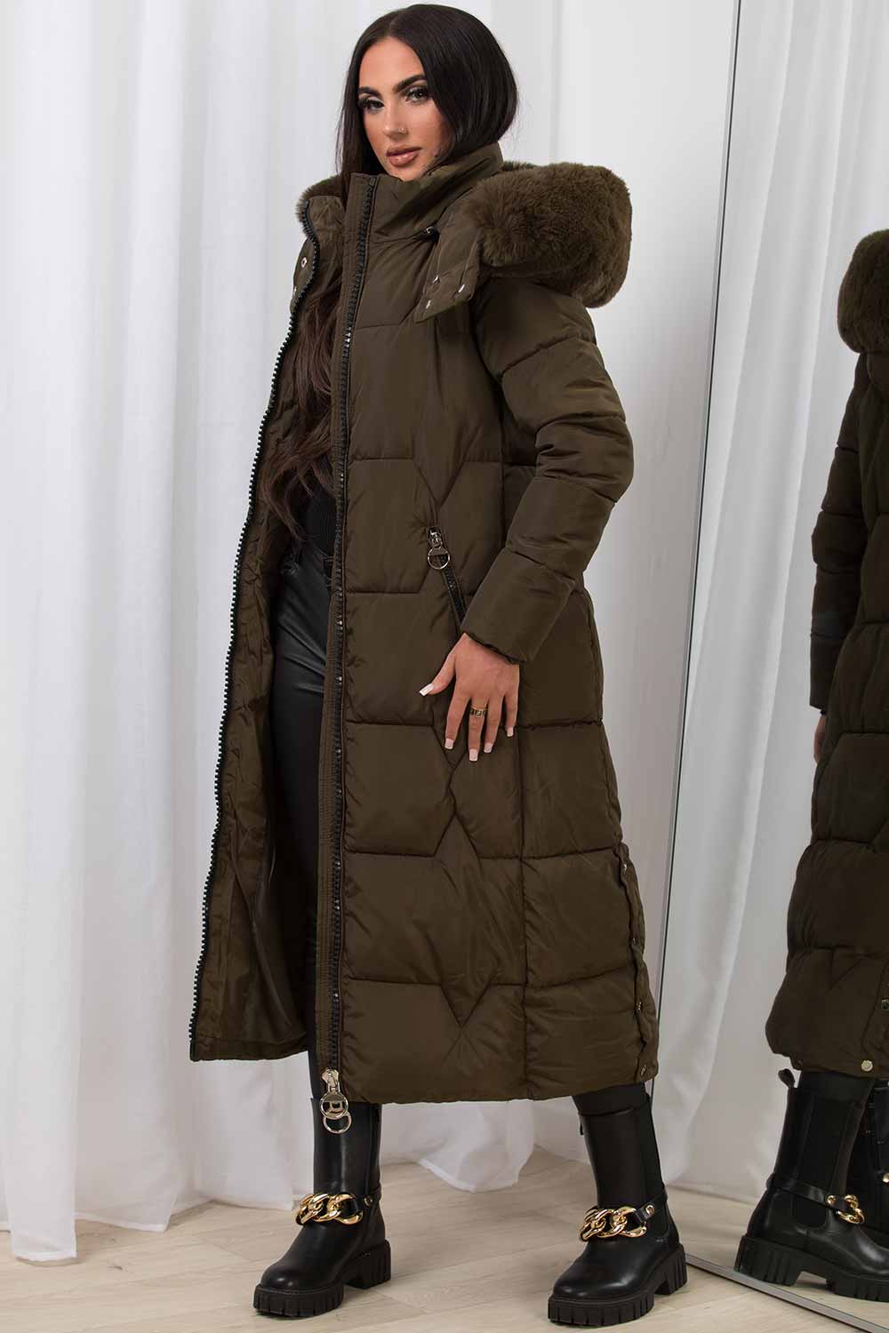 fur hood long puffer padded coat styledup fashion