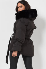 padded puffer coat with faux fur hood
