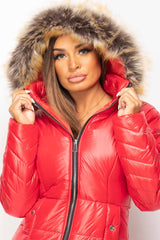 red shiny puffer jacket womens 