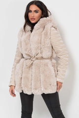 womens leather jacket with fur cream
