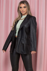 blazer jacket black faux leather vegan 