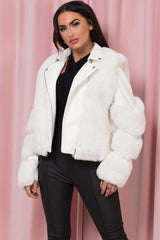 white faux fur faux leather jacket womens