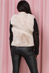 cream faux fur faux leather gilet sleeveless jacket