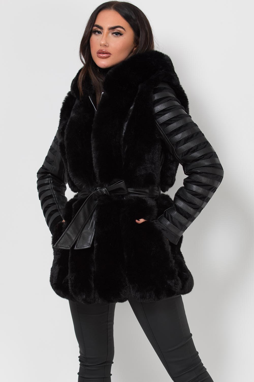 leather jacket with fur black