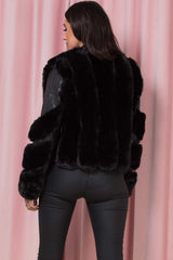 womens faux fur faux leather aviator jacket black