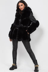 womens faux fur coat black with hood