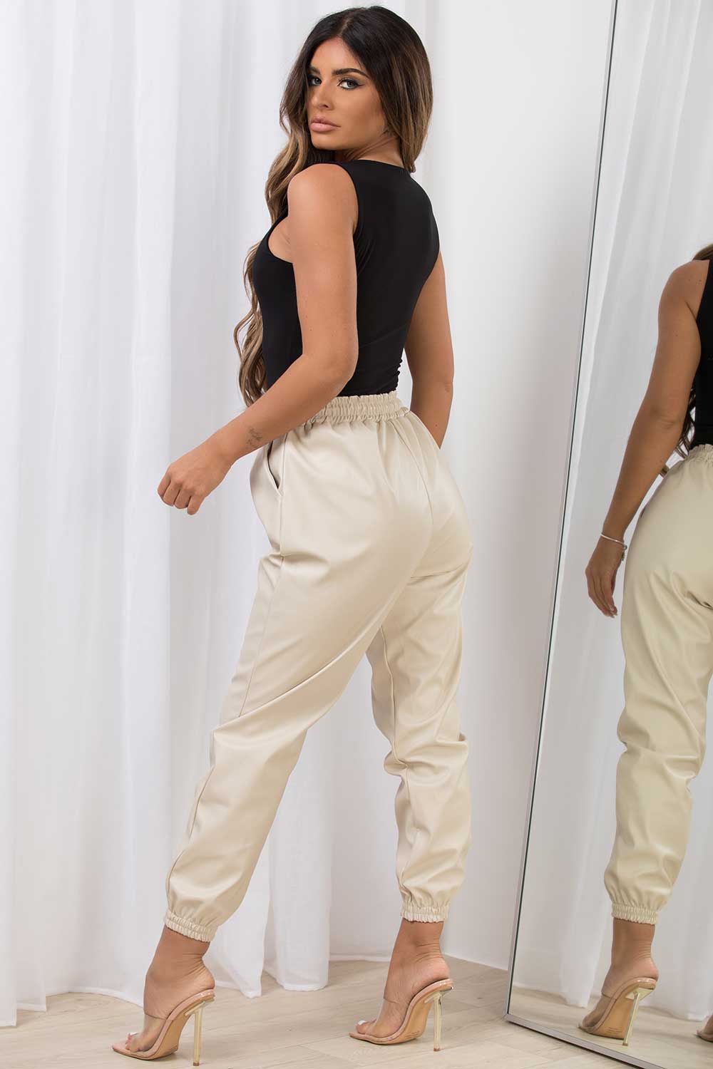 womens leather look joggers