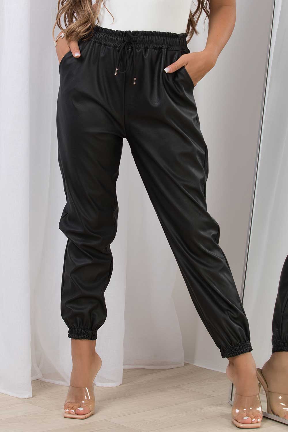 faux leather joggers womens