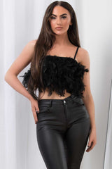feather crop top with straps