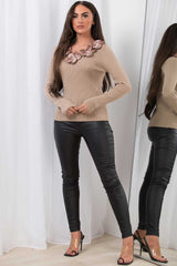 satin flower long sleeve knitted jumper womens