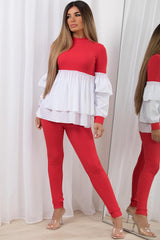 ribbed peplum frill hem jumper shirt and leggings co ord set