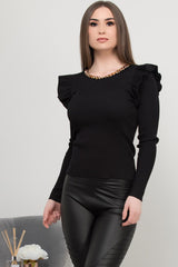 Frill Shoulder Knitted Jumper With Gold Chain
