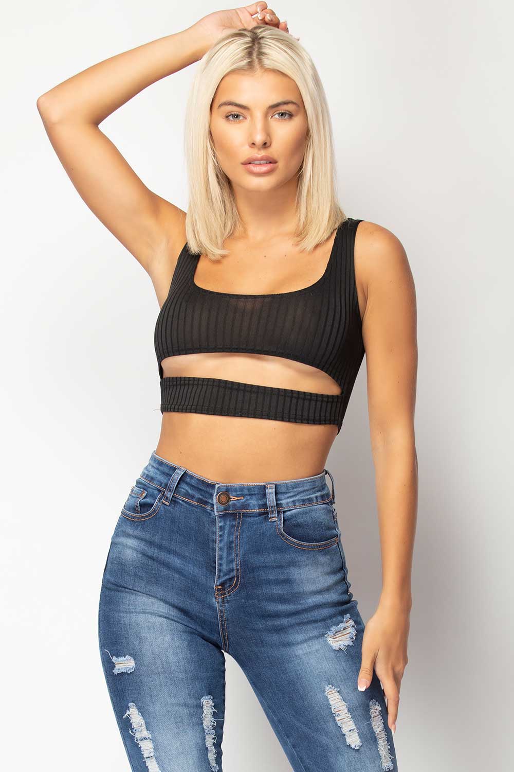 rib front cut out crop top 