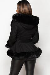 black faux fur faux hood belted coat womens 