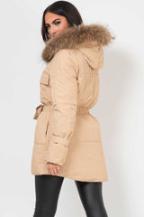 womens down coat with real fur hood
