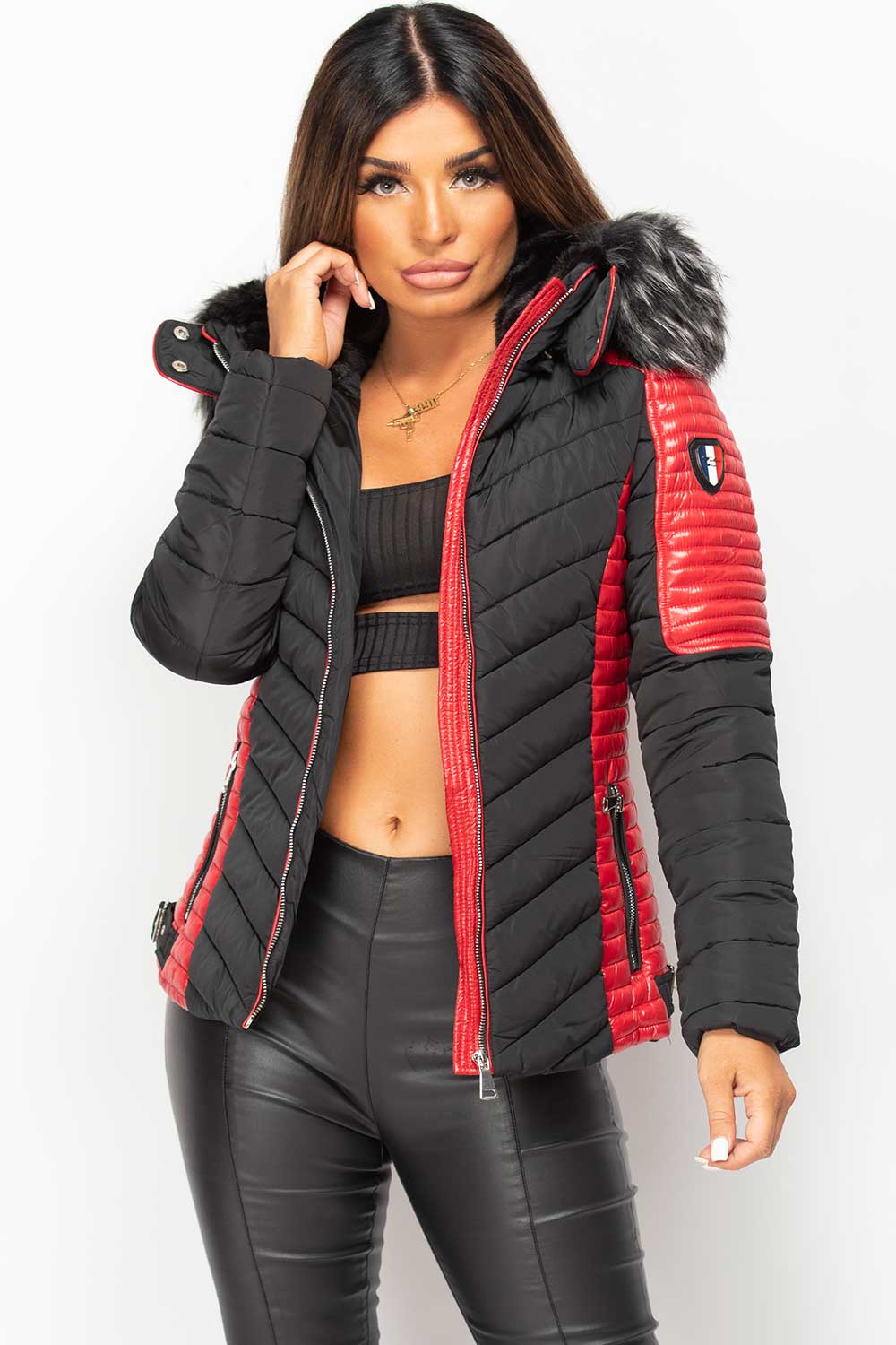 puffer padded jacket with fur hood 