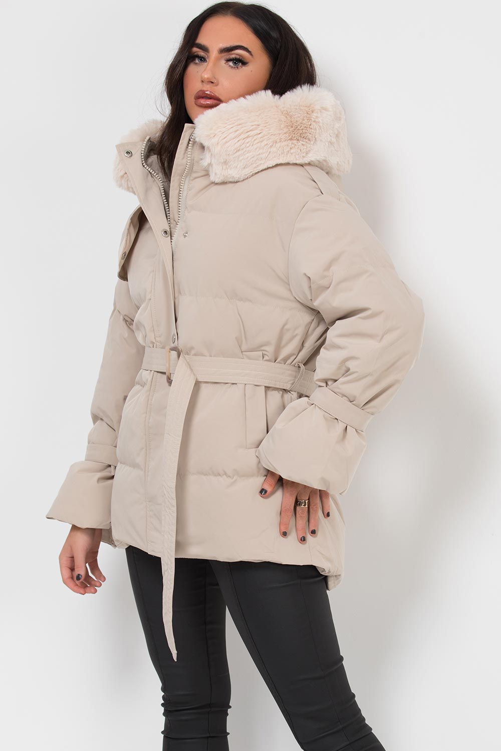 padded puffer jacket with belt