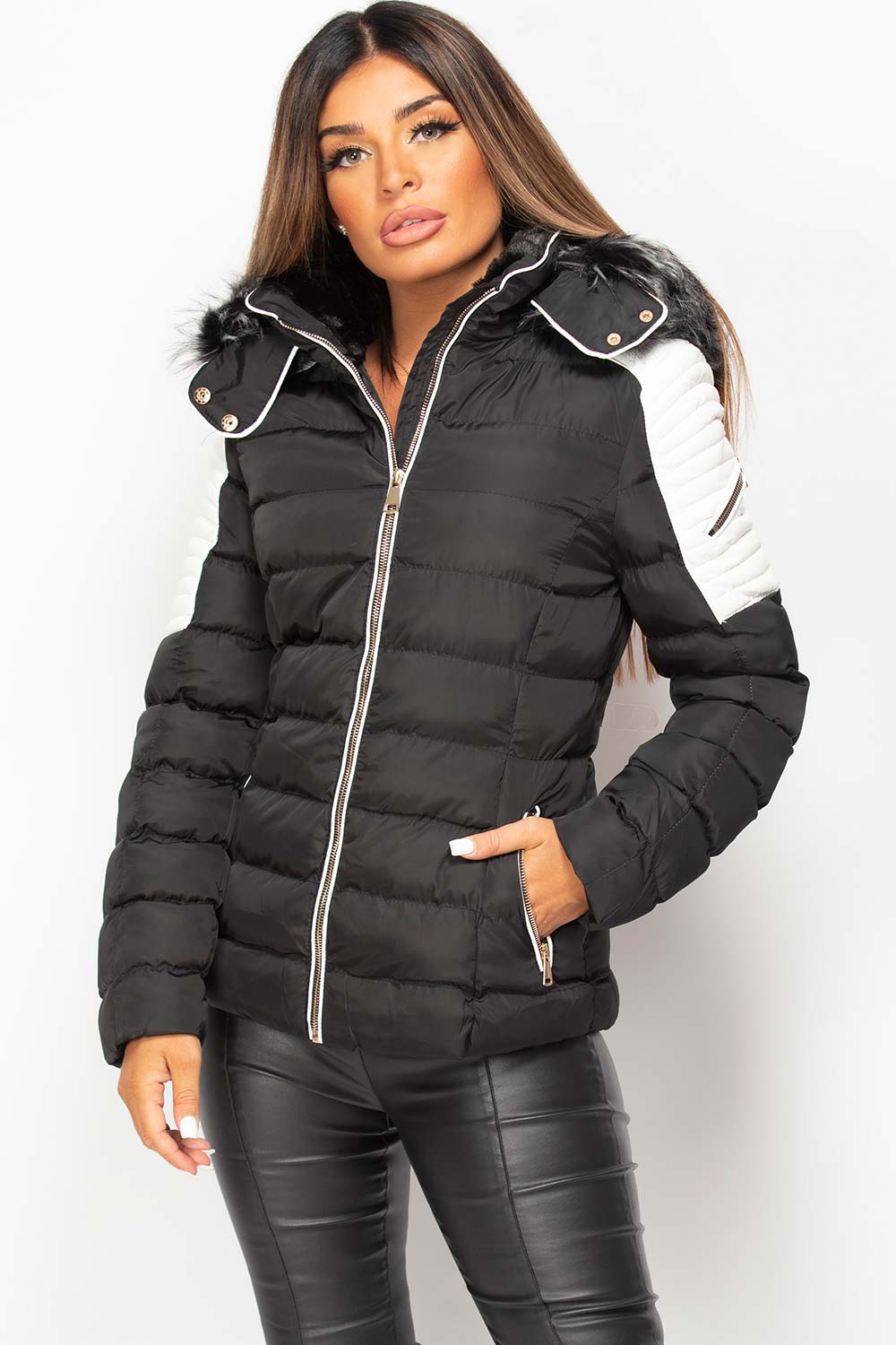 puffer coat with faux fur hood 