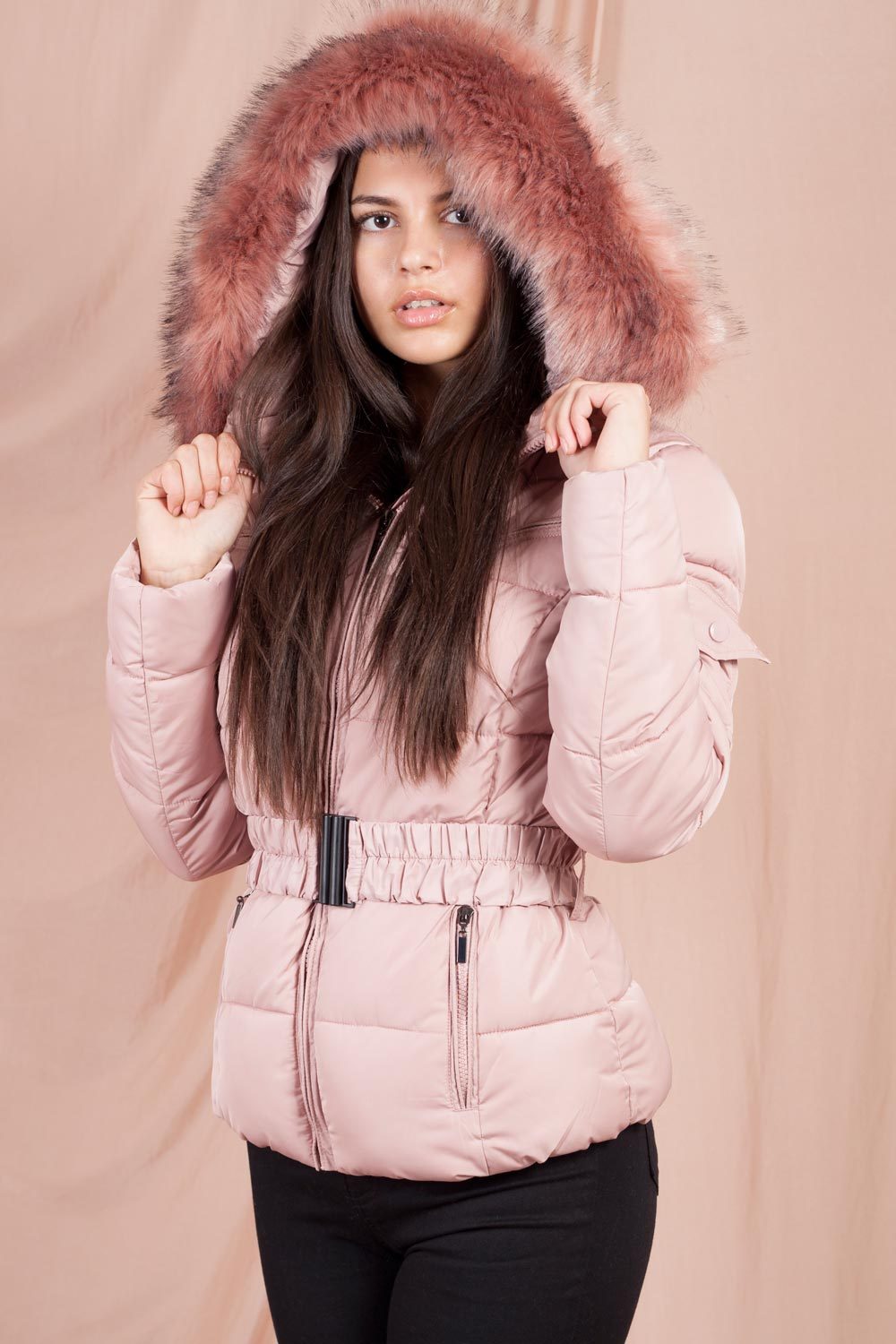 puffer jacket with hood pink