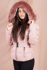 puffer jacket with hood pink