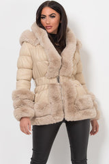 fur hood puffer jacket women