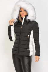 puffer padded jacket with faux fur hood 