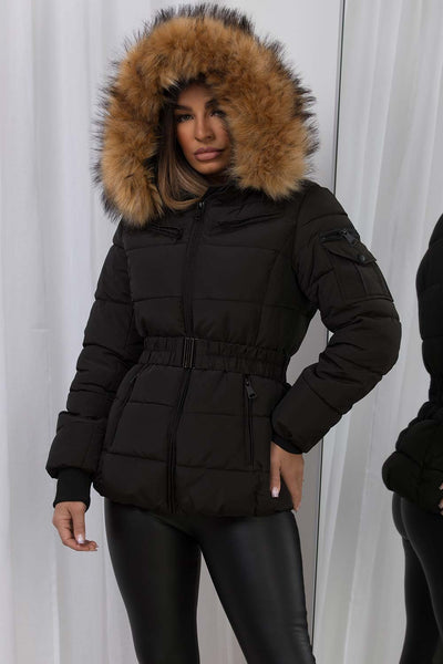 Outfit Womens Puff Jacket Women's Faux Fur Hood Puffer Jacket