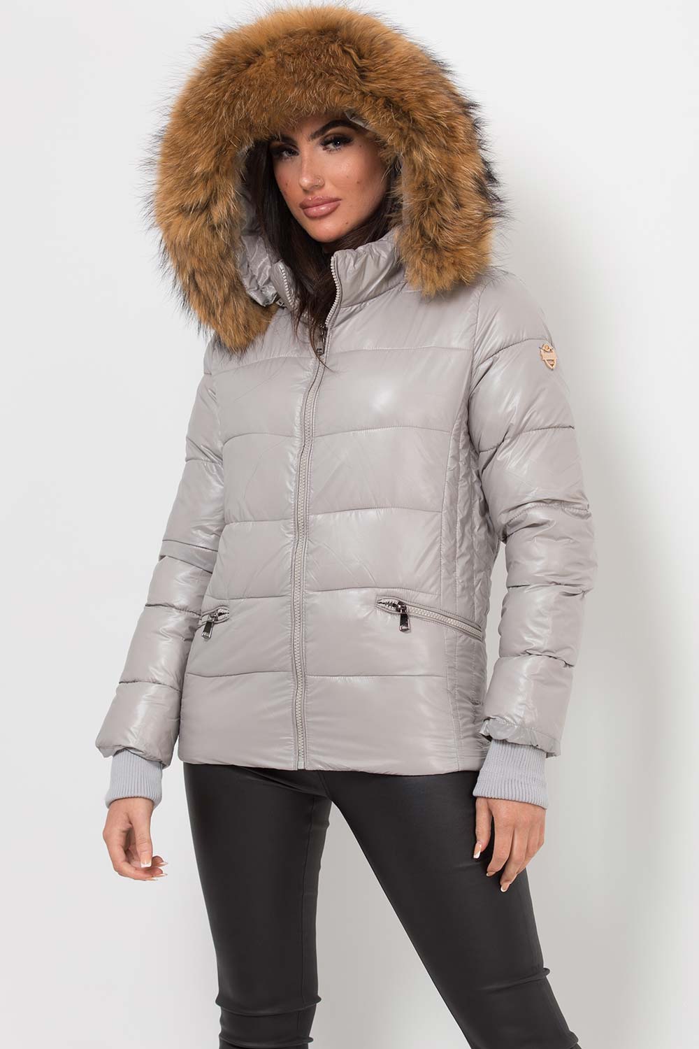 womens puffer jacket with real fur hood zavetti inspired
