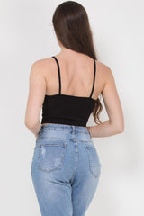 black cupped ruched slinky crop top