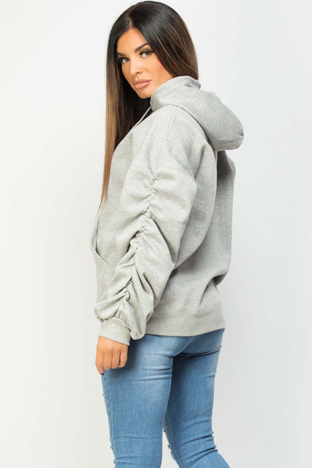 Ruched sleeve oversized hoodie Clearance