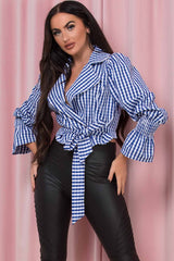 gingham check top blue