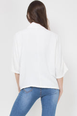 oversized blouse shirt with check pockets and gold buttons off white