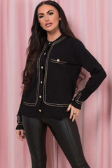 womens black cardigan with gold butons