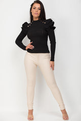 gold button long sleeve knitted jumper with fill shoulder