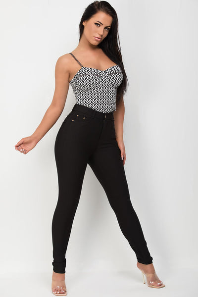 high waisted skinny trousers black