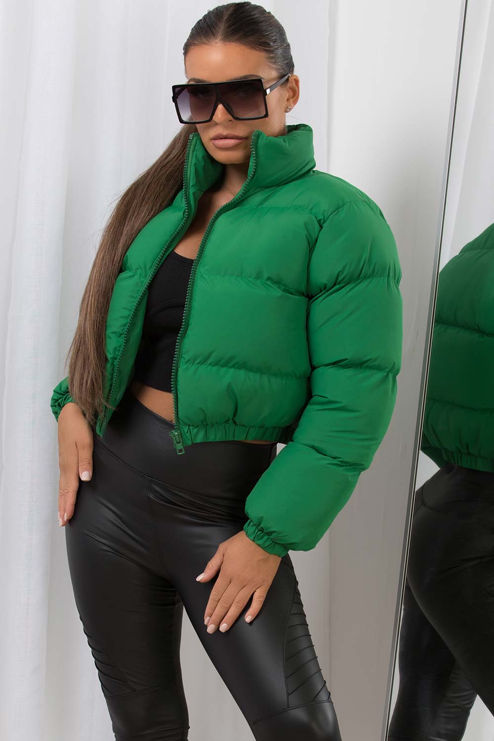 cropped puffer padded jacket green
