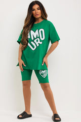 amour print t shirt and cycling shorts co ord set