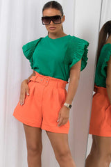 ruffle frill shoulder top green