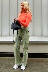 green utility cargo trousers high waisted