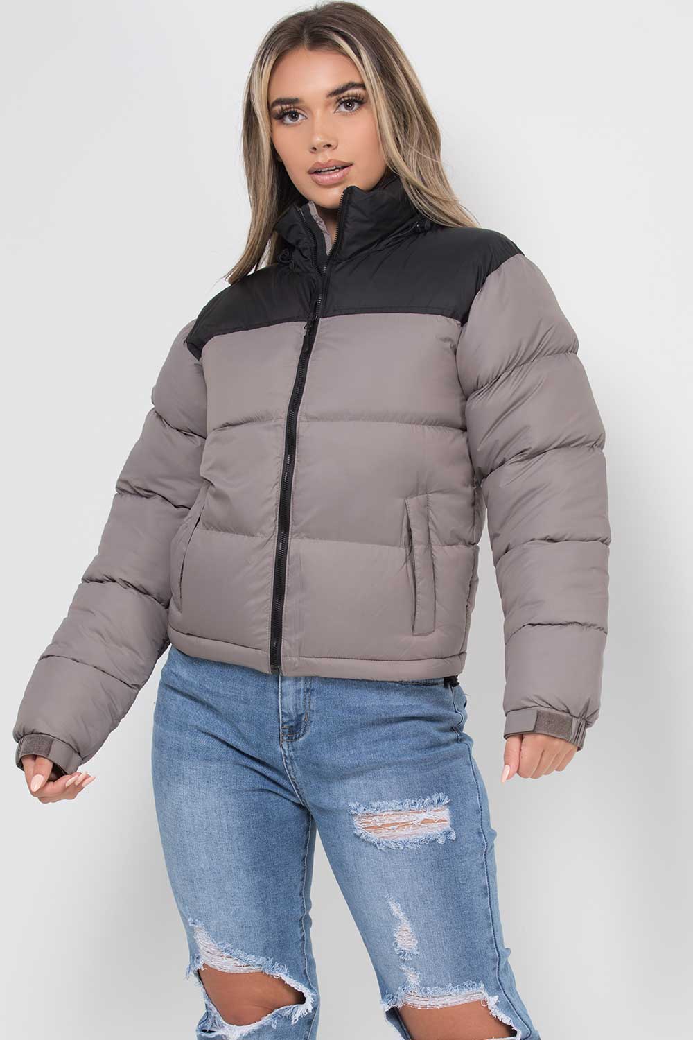grey padded puffer jacket north face inspired