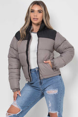 grey colour block puffer padded jacket north face inspired