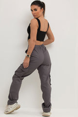 straight leg high waisted cargo trousers with pockets