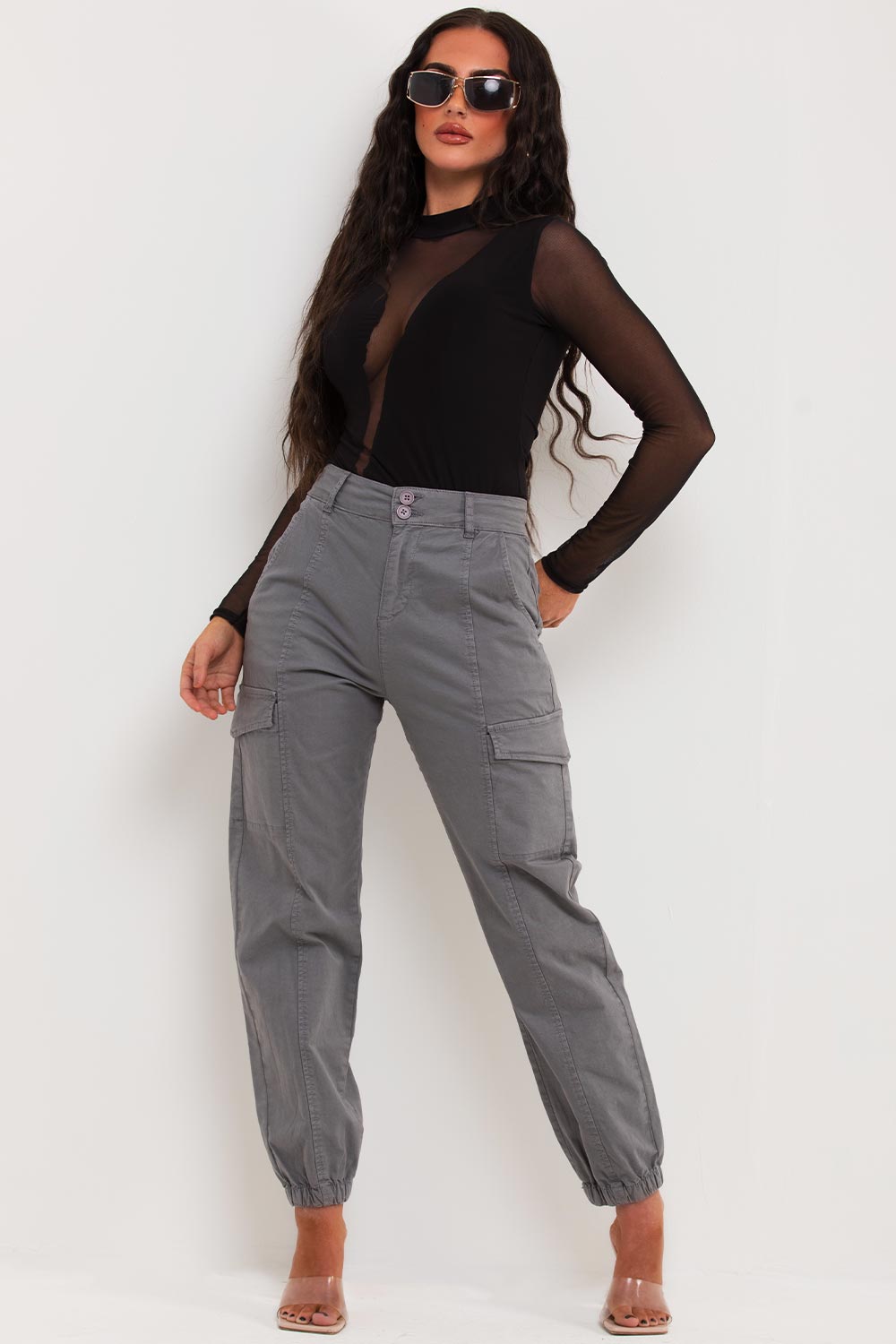 womens grey cuffed cargo trousers