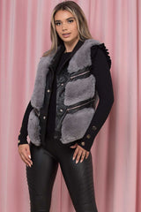pu leather faux fur gilet with zips