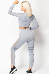 grey seamless leggings and top gym set womens 