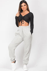 womens grey joggers with front pockets 