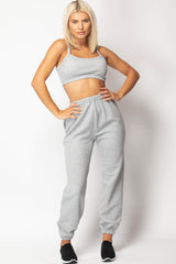 grey quilted joggers and top set womens 