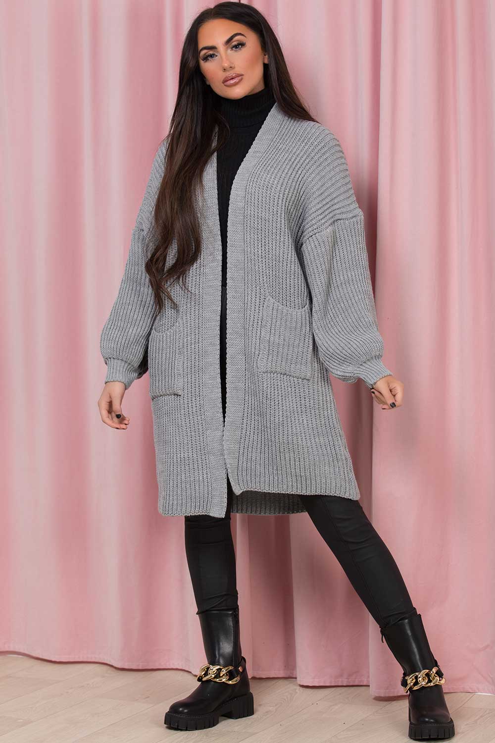 womens oversized knitted cardigan grey