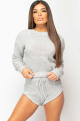 grey knitted jumper and shorts loungewear set 